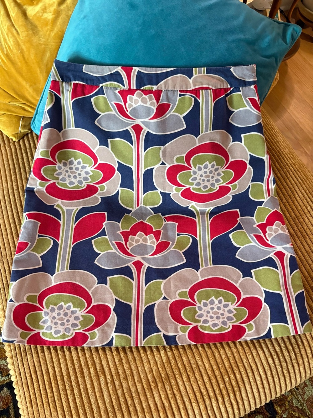 Boden Pencil Skirt with Red and Green Blooms